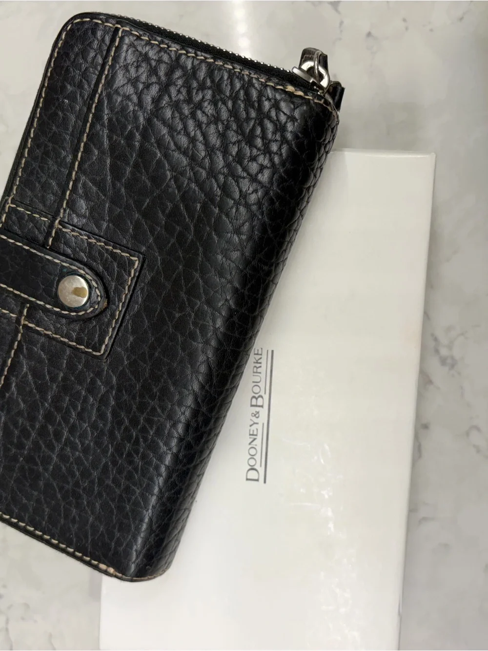 Dooney & Bourke Black Pebbled Leather Zip Card and Checkbook Holder Wallet